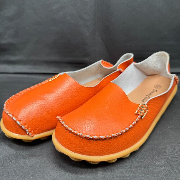 Venus Celia Women's Orange Moccasins Natural Comfort Leather Loafer Size 40(8.5) - Picture 1 of 7